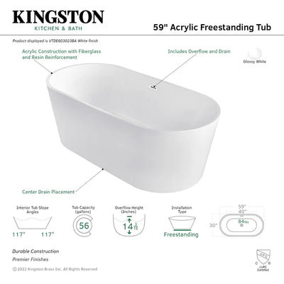 Kingston Brass - Aqua Eden 59-Inch Acrylic Double Ended Freestanding Tub - VTDE603023BA