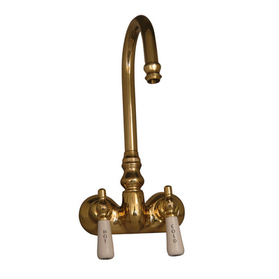 Barclay Products Clawfoot Tub Filler – Code Spout, Lever Porcelain Handles Polished Brass in White Background