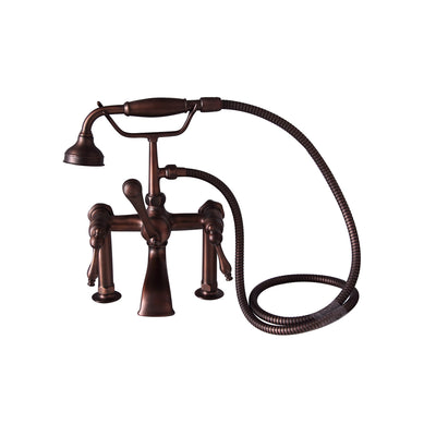 Barclay Products Clawfoot Rim-Mounted Filler with Hand-Held Shower – Metal Lever Handles Oil Rubbed Bronze in White Background