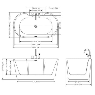 A & E Bath and Shower Retro Acrylic Small 56" Premium Oval Freestanding Tub