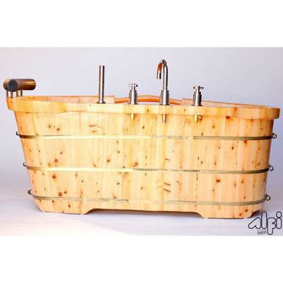 Alfi Brand AB1136 61" Free Standing Cedar Wood Bath Tub with Chrome Tub Filler - Affordable Cheap Freestanding Clawfoot Bathtubs Tub