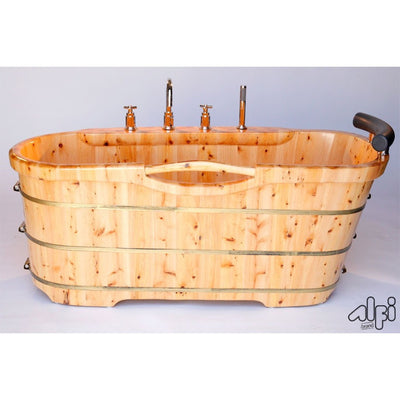 Alfi Brand AB1136 61" Free Standing Cedar Wood Bath Tub with Chrome Tub Filler - Affordable Cheap Freestanding Clawfoot Bathtubs Tub