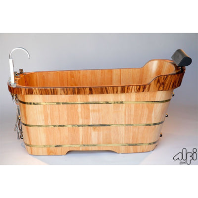 Alfi Brand AB1148 59" Free Standing Wood Bath Tub with Chrome Tub Filler - Affordable Cheap Freestanding Clawfoot Bathtubs Tub