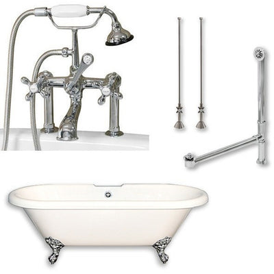 Cambridge Plumbing ADE-463D-6-PKG Acrylic Double Ended Clawfoot Bathtub 70" X 30" with 7" Deck Mount Faucet Drillings and Complete Plumbing Package - Affordable Cheap Freestanding Clawfoot Bathtubs Tub