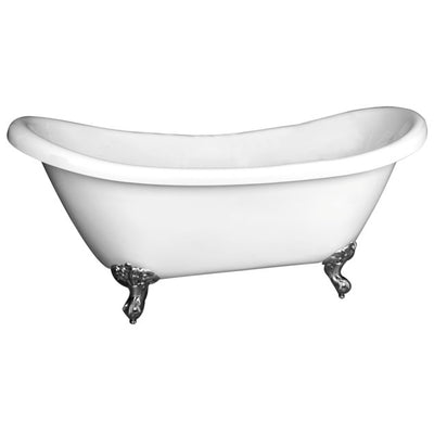 Barclay Meilyn 63″ Acrylic Double Slipper Freestanding Tub – No Faucet Holes Brushed Nickel Finish Front View in White Background
