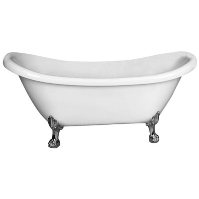 Barclay Meryl 63″ Acrylic Double Slipper Freestanding Tub – No Faucet Holes Brushed Nickel Finish Front View in White Background