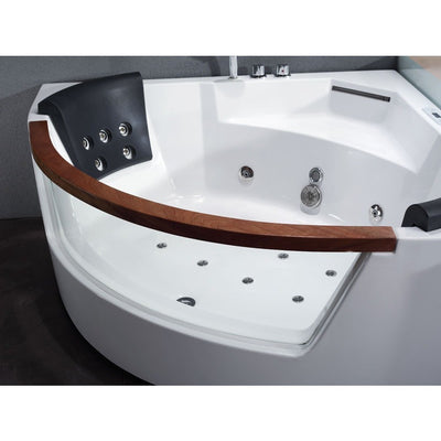 EAGO AM197 5' Rounded Clear Modern Corner Whirlpool with Fixtures Freestanding Bathtubs Right Side View in Bathroom