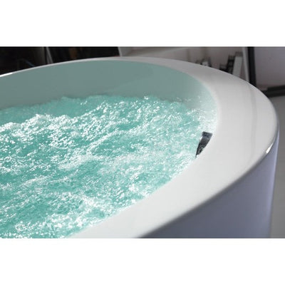 EAGO AM2130 66 Inch Round Acrylic Air Bubble Freestanding Clawfoot Bathtubs Side Drain View with Water in Bathroom