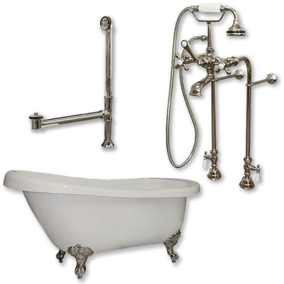 Cambridge Plumbing Acrylic Slipper Bathtub 61" X 28" with No Faucet Drillings and Complete Plumbing Package - Affordable Cheap Freestanding Clawfoot Bathtubs Tub