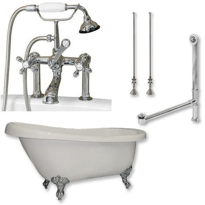 Cambridge Plumbing AST61-463D-6 Acrylic Slipper Bathtub 61" X 28" with 7" Deck Mount Faucet Drillings and Complete Plumbing Package - Affordable Cheap Freestanding Clawfoot Bathtubs Tub