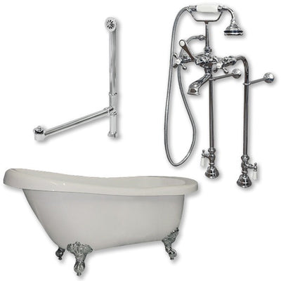 Cambridge Plumbing Acrylic Slipper Bathtub 67" X 28" with no Faucet Drillings and Complete Plumbing Package - Affordable Cheap Freestanding Clawfoot Bathtubs Tub