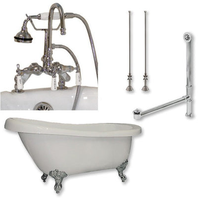 Cambridge Plumbing Acrylic Slipper Bathtub 67" X 28" with 7" Deck Mount Faucet Drillings and Complete Plumbing Package - Affordable Cheap Freestanding Clawfoot Bathtubs Tub