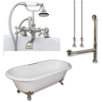 Cambridge Plumbing Cast Iron Double Ended Clawfoot Tub 67" X 30" 7" Deck Mount Faucet Drillings and Complete Plumbing Package - Affordable Cheap Freestanding Clawfoot Bathtubs Tub