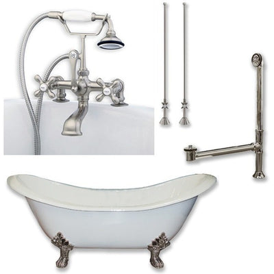 Cambridge Plumbing DES-463D-2-PKG Cast Iron Double Ended Slipper Tub 71" X 30" with 7" Deck Mount Faucet Drillings and Complete Plumbing Package - Affordable Cheap Freestanding Clawfoot Bathtubs Tub
