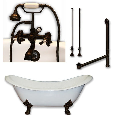 Cambridge Plumbing DES-463D-2-PKG Cast Iron Double Ended Slipper Tub 71" X 30" with 7" Deck Mount Faucet Drillings and Complete Plumbing Package - Affordable Cheap Freestanding Clawfoot Bathtubs Tub