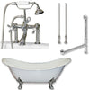 Cambridge Plumbing DES-463D-6-PKG Cast Iron Double Ended Slipper Tub 71" by 30" with 7" Deck Mount Faucet Drillings and Faucet Complete Package - Affordable Cheap Freestanding Clawfoot Bathtubs Tub