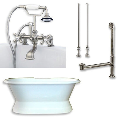 Cambridge Plumbing DES-PED-463D-2-PKG Cast Iron Double Ended Slipper Tub 71" X 30" with 7" Deck Mount Faucet Drillings and Complete Plumbing Package - Affordable Cheap Freestanding Clawfoot Bathtubs Tub