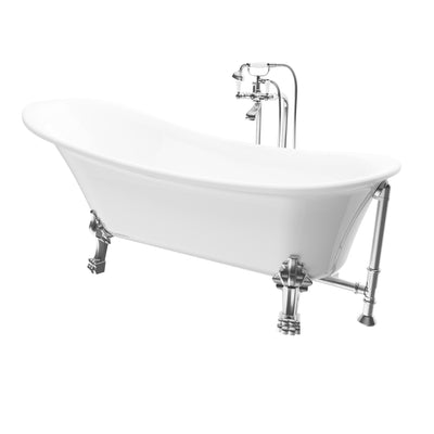 A & E Bath and Shower Dorya Acrylic 69" All-in-One Clawfoot Tub Kit Freestanding Clawfoot Bathtubs Tub Front View White Background