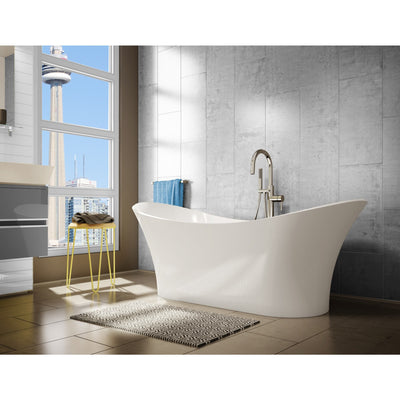 A & E Bath and Shower Evita Solid Surface Resin 69" All-in-One Oval Freestanding Tub Freestanding Clawfoot Bathtubs Tub Right Side View In Bathroom