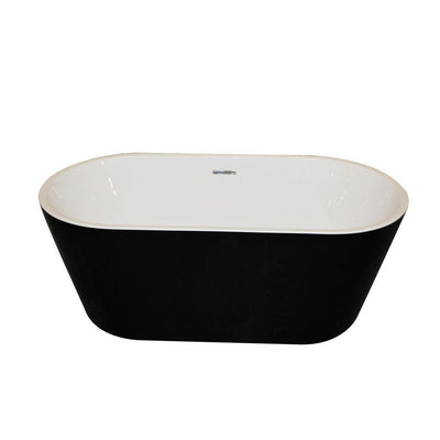ANZZI Dualita Series Acrylic Center Drain Freestanding Bathtub in Glossy Black