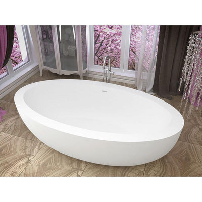 ANZZI Lusso Series 6.3 ft. Man-Made Stone Classic Freestanding Flatbottom Non-Whirlpool Bathtub in Matte White with Freestanding Faucet