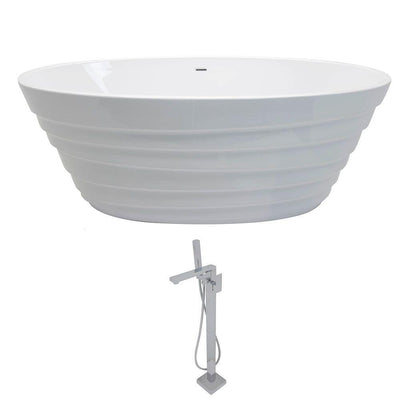 ANZZI Nimbus Series 5.6 ft. Acrylic Classic Freestanding Flatbottom Non-Whirlpool Bathtub in White with Freestanding Faucet