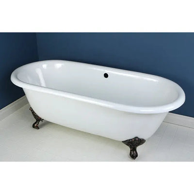 Kingston Brass Aqua Eden 66" Cast Iron Double Ended Clawfoot Oil Rubbed Bronze Chrome Front View White Background