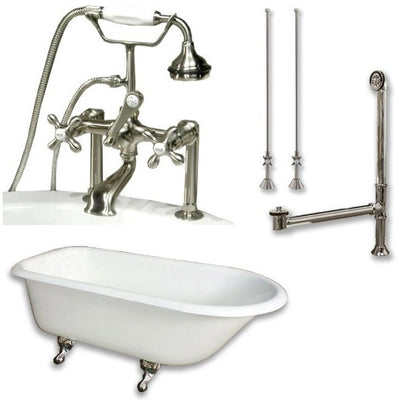 Cambridge Plumbing Cast-Iron Rolled Rim Clawfoot Tub 55" by 30" with 7" Deck Mount Faucet Drillings And Faucet Complete Plumbing Package - Affordable Cheap Freestanding Clawfoot Bathtubs Tub