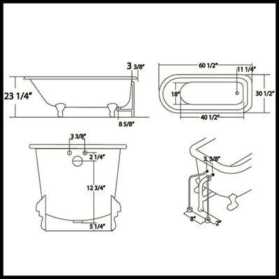 Cambridge Plumbing Cast-Iron Rolled Rim Clawfoot Tub 61" X 30" - Affordable Cheap Freestanding Clawfoot Bathtubs Tub