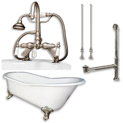 Cambridge Plumbing Cast Iron Slipper Clawfoot Tub 61" X 30" with 7" Faucet Drillings and English Telephone Style Faucet Complete Plumbing Package - Affordable Cheap Freestanding Clawfoot Bathtubs Tub