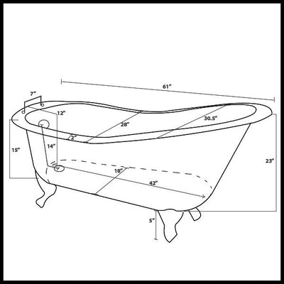 Cambridge Plumbing Cast Iron Slipper Clawfoot Tub 61" X 30" - Affordable Cheap Freestanding Clawfoot Bathtubs Tub