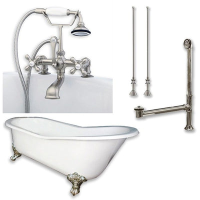 Cambridge Plumbing Cast Iron Slipper Clawfoot Tub 67" X 30" with 7" Deck Mount Faucet Drillings and Complete Plumbing Package - Affordable Cheap Freestanding Clawfoot Bathtubs Tub