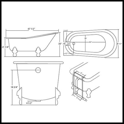 Cambridge Plumbing Cast Iron Slipper Clawfoot Tub 67" X 30" - Affordable Cheap Freestanding Clawfoot Bathtubs Tub
