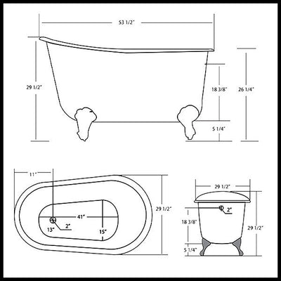 Cambridge Plumbing Cast Iron Swedish Slipper Tub 54" X 30" - Affordable Cheap Freestanding Clawfoot Bathtubs Tub