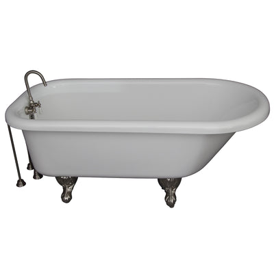 Barclay Products Anthea 60″ Acrylic Roll Top Tub Kit in White – Brushed Nickel Accessories - Affordable Cheap Freestanding Clawfoot Bathtubs Tub