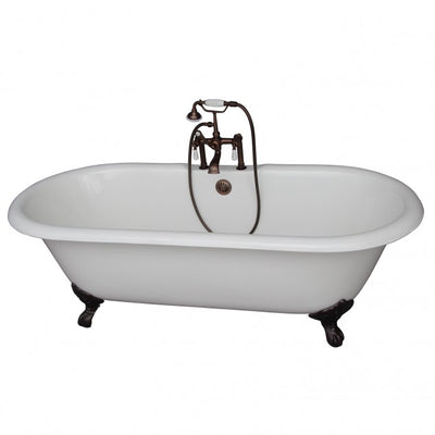Barclay Duet 67″ Cast Iron Double Roll Top Clawfoot Tub Kit Oil Rubbed Bronze in White Background