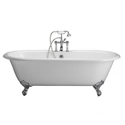 Barclay Columbus 61″ Cast Iron Double Roll Top Clawfoot Tub Kit Polished Chrome in White Background