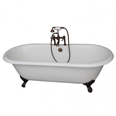 Barclay Columbus 61″ Cast Iron Double Roll Top Clawfoot Tub Kit Oil Rubbed Bronze in White Background