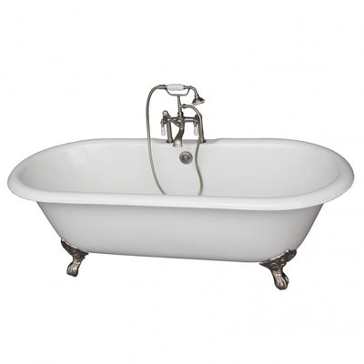 Barclay Columbus 61″ Cast Iron Double Roll Top Clawfoot Tub Kit Brushed Nickel in White Background