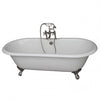 Barclay Columbus 61″ Cast Iron Double Roll Top Clawfoot Tub Kit Brushed Nickel in White Background
