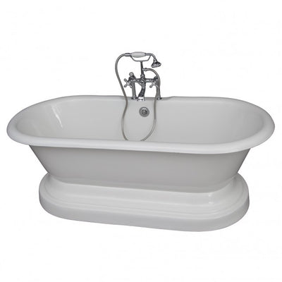 Barclay Columbus 61″ Cast Iron Double Roll Top Tub Kit Brushed Nickel in White Background
