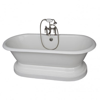 Barclay Columbus 61″ Cast Iron Double Roll Top Tub Kit Satin Nickel in White Background
