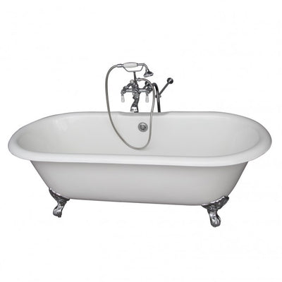 Barclay Duet 67″ Cast Iron Double Roll Clawfoot Tub Top Kit Brushed Nickel in White Background