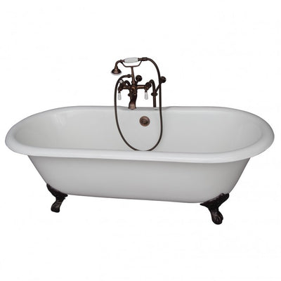 Barclay Duet 67″ Cast Iron Double Roll Clawfoot Tub Top Kit Oil Rubbed Bronze in White Background