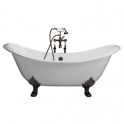 Barclay Marshall 71″ Cast Iron Double Slipper Clawfoot Tub Kit Oil Rubbed Bronze in White Background