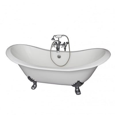 Barclay Marshall 71″ Cast Iron Double Slipper Clawfoot Tub Kit Brushed Nickel in White Background