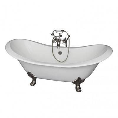Barclay Marshall 71″ Cast Iron Double Slipper Clawfoot Tub Kit Polished Chrome in White Background