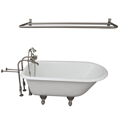 Barclay Antonio 55″ Cast Iron Roll Top Tub Kit Brushed Nickel in White Background