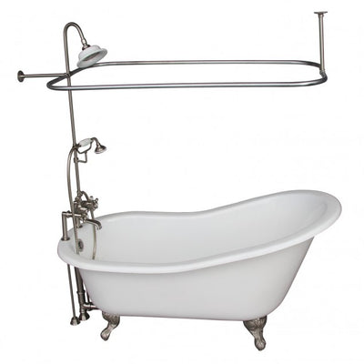 Barclay Icarus 67″ Cast Iron Slipper Tub Kit Brushed Nickel in White Background