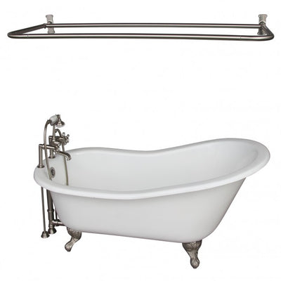 Barclay Icarus 67″ Cast Iron Slipper Tub Kit Brushed Nickel in White Background